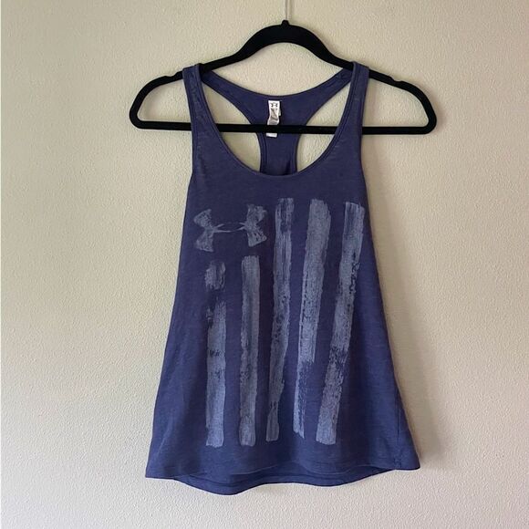 Women’s, Under Armour, Blue, “Flag”, Racerback, Tank. Size Small. - Picture 1 of 3